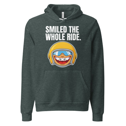 Smiled The Whole Ride funny motorcycle hoodie — Heather Forest, front