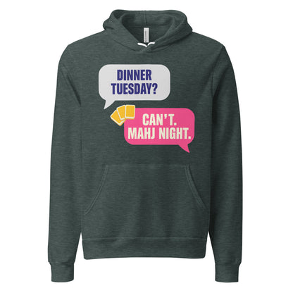 Mahj Night funny mahjong hoodie — Heather Forest, front