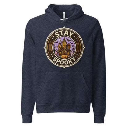 Stay Spooky retro Halloween vintage badge hoodie — Heather Navy, front