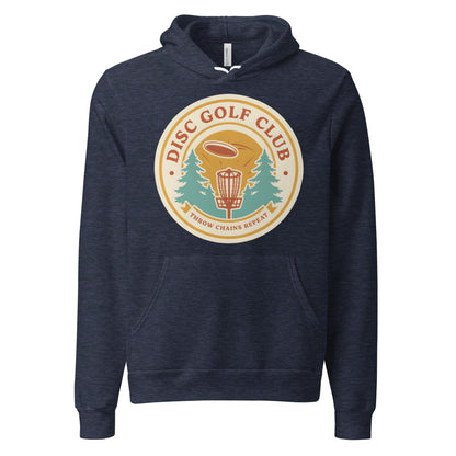 Disc Golf Club retro badge hoodie — Heather Navy, front