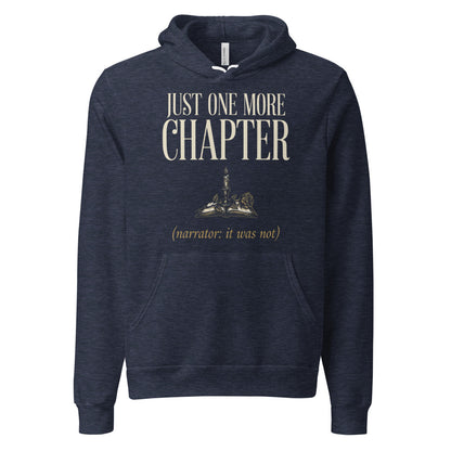 Just One More Chapter book lover dark academia hoodie — Heather Navy, front