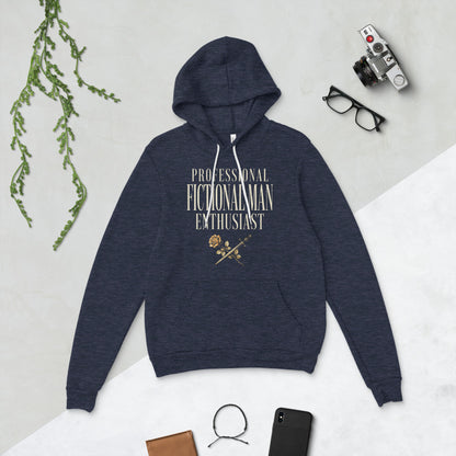 Professional Fictional Man Enthusiast book lover dark academia hoodie — Heather Navy, flat lay