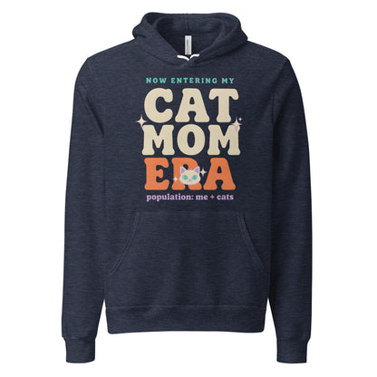Cat Mom Era retro Y2K hoodie — Heather Navy, front