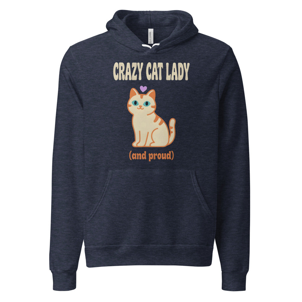 Crazy Cat Lady and Proud retro Y2K hoodie — Heather Navy, front