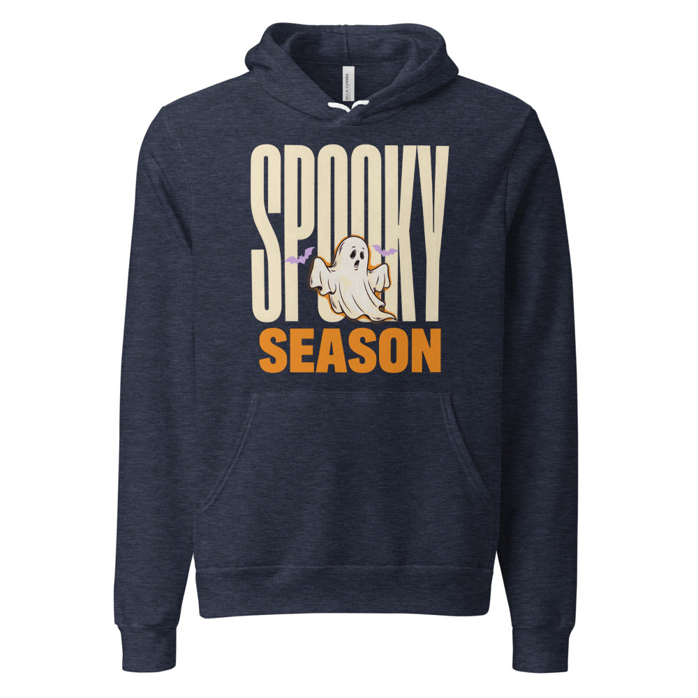 Spooky Season retro Halloween ghost typography hoodie — Heather Navy, front