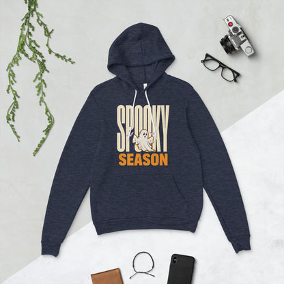 Spooky Season retro Halloween ghost typography hoodie — Heather Navy, flat lay