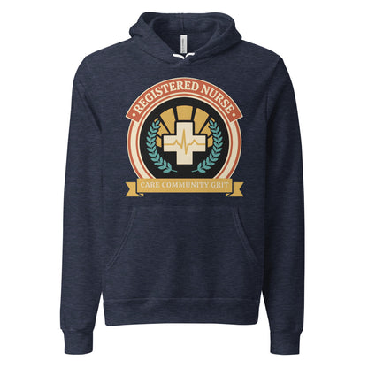 Registered Nurse vintage healthcare emblem badge hoodie — Heather Navy, front