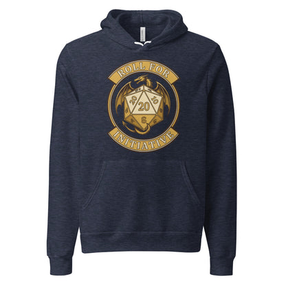Roll For Initiative d20 dragon tabletop RPG hoodie — Heather Navy, front