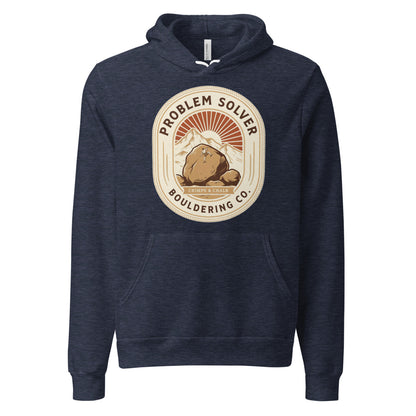 Problem Solver Bouldering Badge hoodie — Heather Navy, front