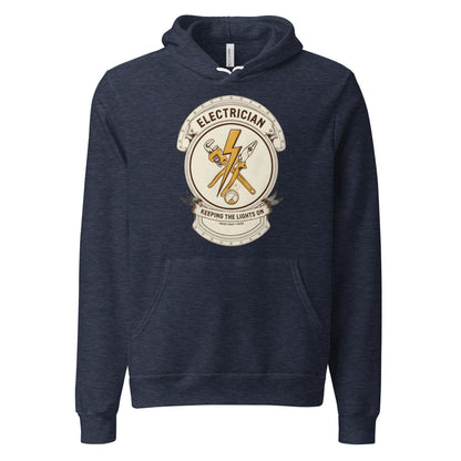 Electrician Journeyman trade crest hoodie — Heather Navy, front