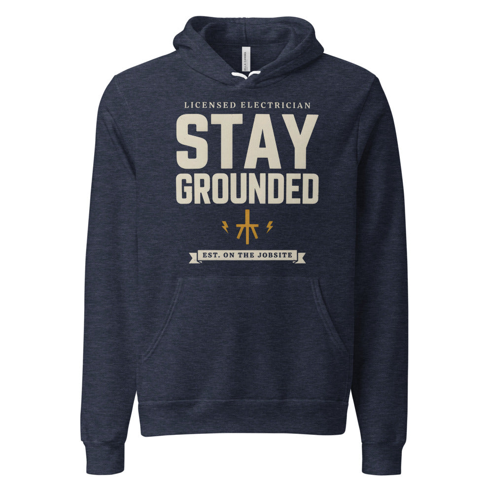Stay Grounded funny electrician hoodie — Heather Navy, front