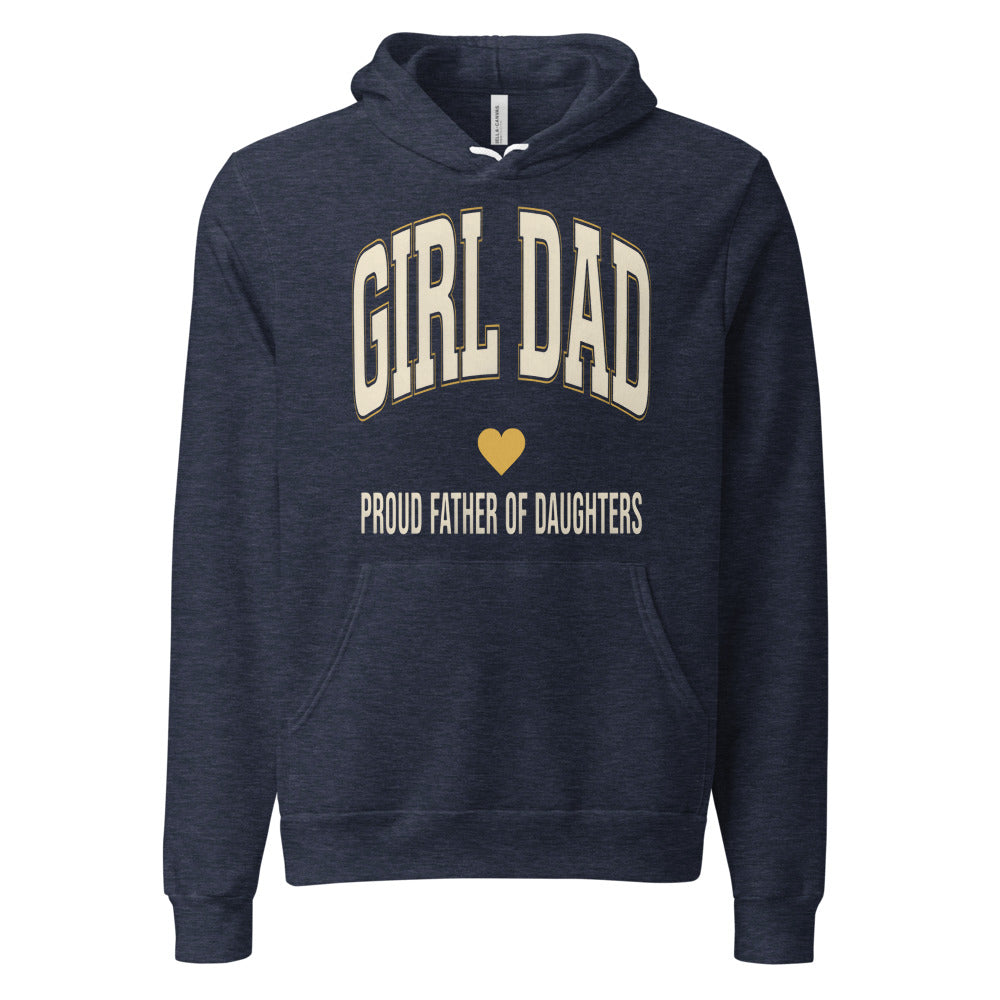 Girl Dad retro varsity hoodie — Heather Navy, front