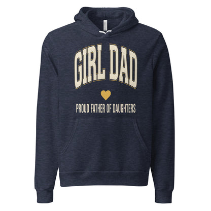 Girl Dad retro varsity hoodie — Heather Navy, front