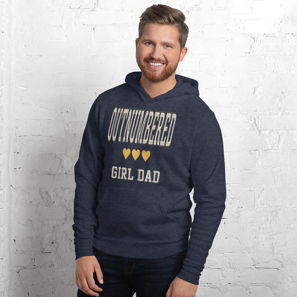 Girl Dad Outnumbered & Proud hoodie — Heather Navy, on model