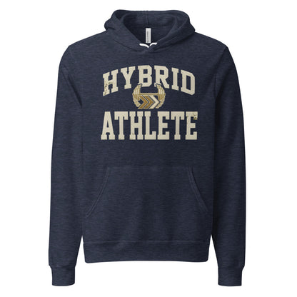 Hybrid Athlete vintage varsity hoodie — Heather Navy, front