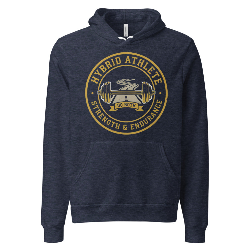 Hybrid Athlete vintage athletic-department crest hoodie — Heather Navy, front