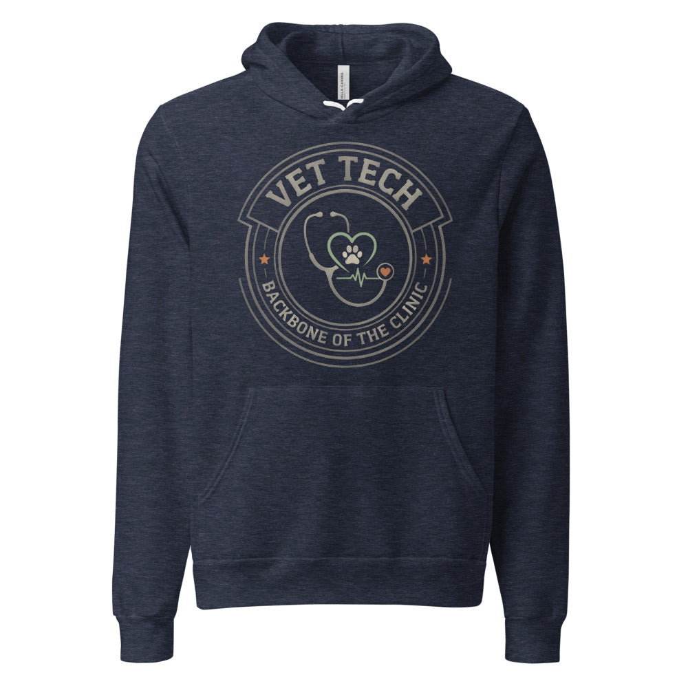 Vet Tech Crest retro veterinary technician hoodie — Heather Navy, front