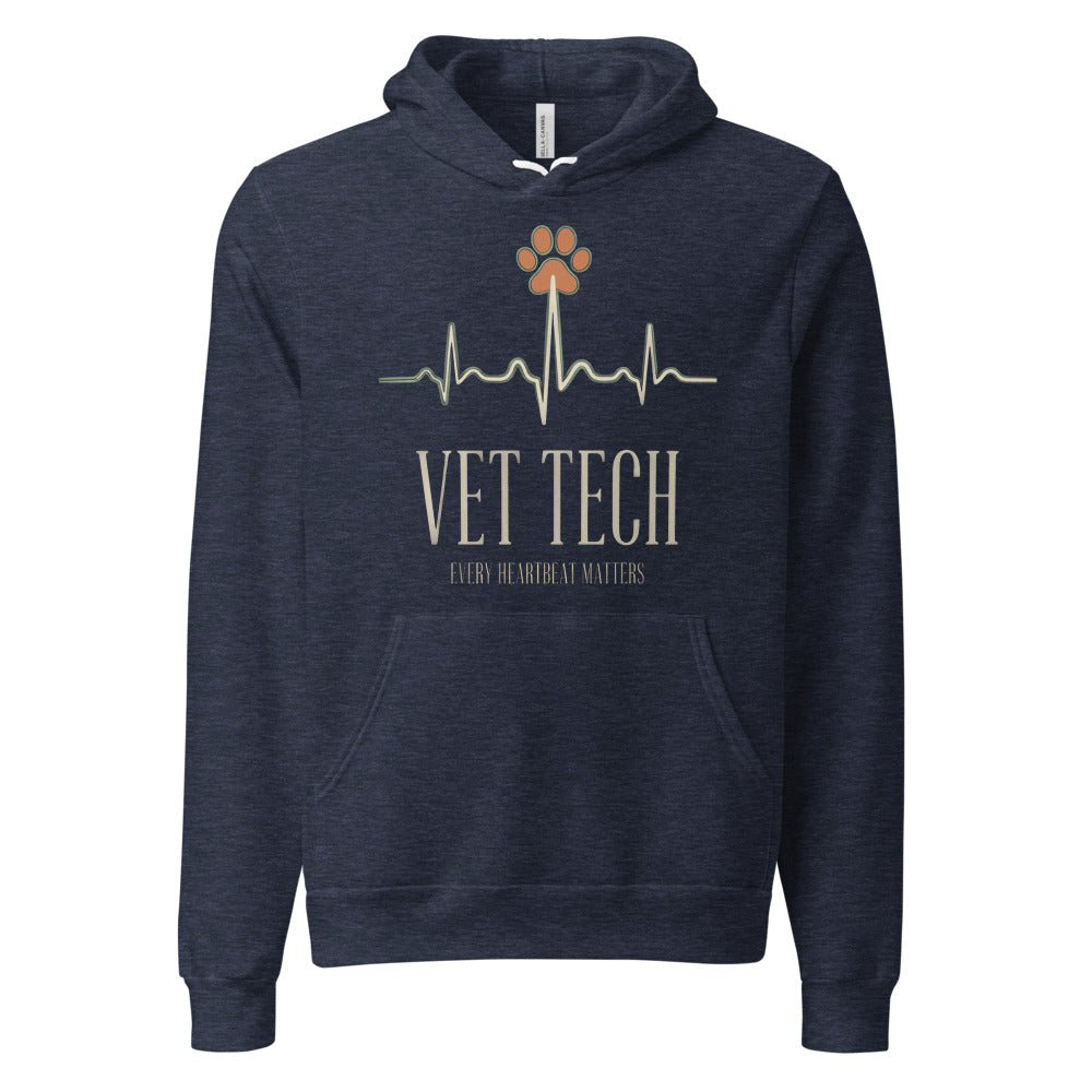 Every Heartbeat Matters minimalist vet tech hoodie — Heather Navy, front