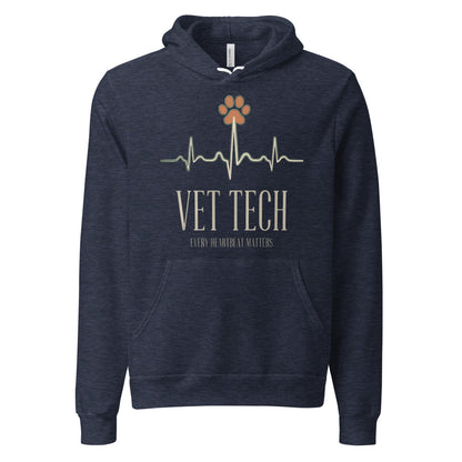 Every Heartbeat Matters minimalist vet tech hoodie — Heather Navy, front