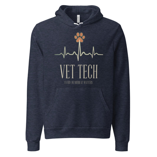 Every Heartbeat Matters minimalist vet tech hoodie — Heather Navy, front