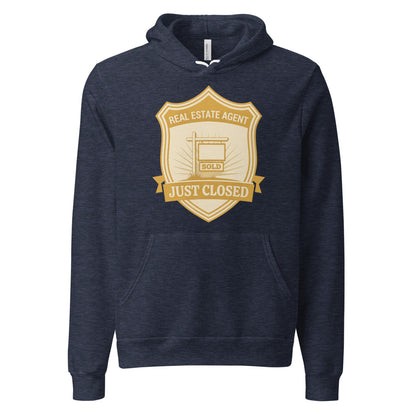 Just Closed real estate agent hoodie — Heather Navy, front
