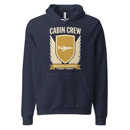 Wings Earned flight attendant hoodie — Heather Navy, front