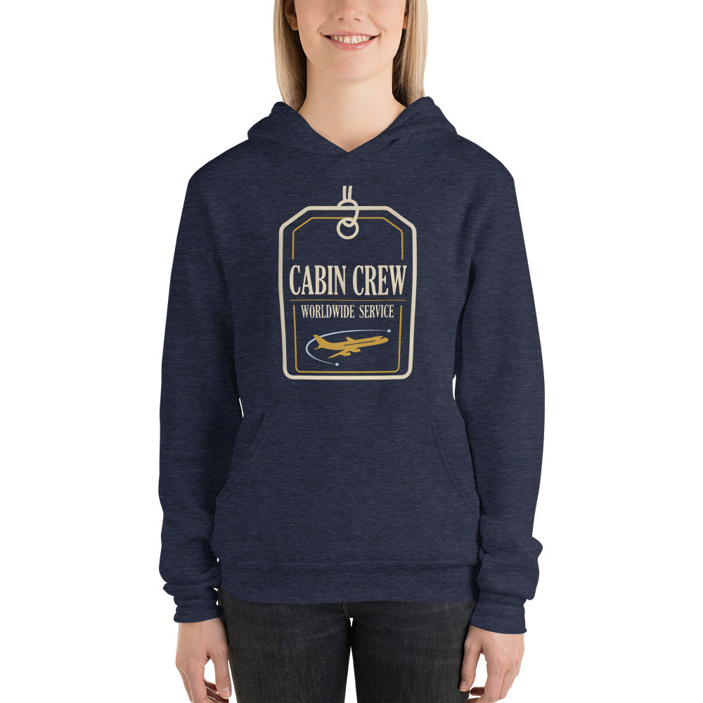 Worldwide Service cabin crew hoodie — Heather Navy, on model