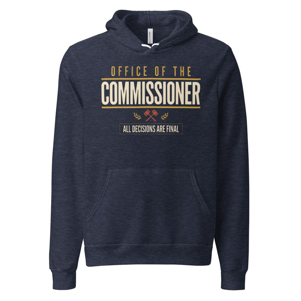 Office of the Commissioner fantasy football draft hoodie — Heather Navy, front