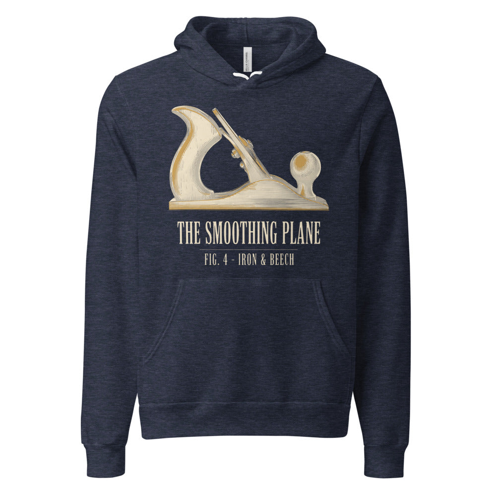 Fig. 4 The Smoothing Plane woodworking hoodie — Heather Navy, front