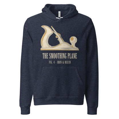Fig. 4 The Smoothing Plane woodworking hoodie — Heather Navy, front