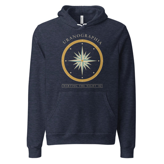 Uranographia vintage celestial chart astronomy hoodie — Heather Navy, front