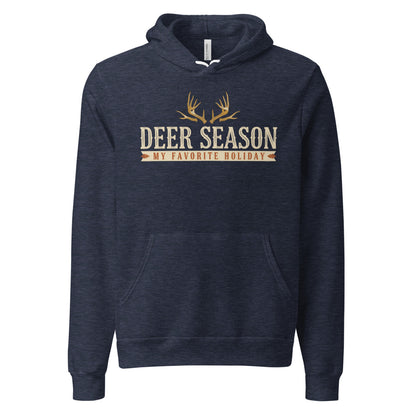 Deer Season My Favorite Holiday deer hunting hoodie — Heather Navy, front