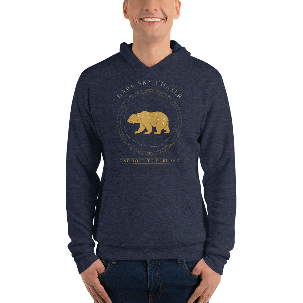 Dark Sky Chaser Ursa Major constellation astronomy hoodie — Heather Navy, on model