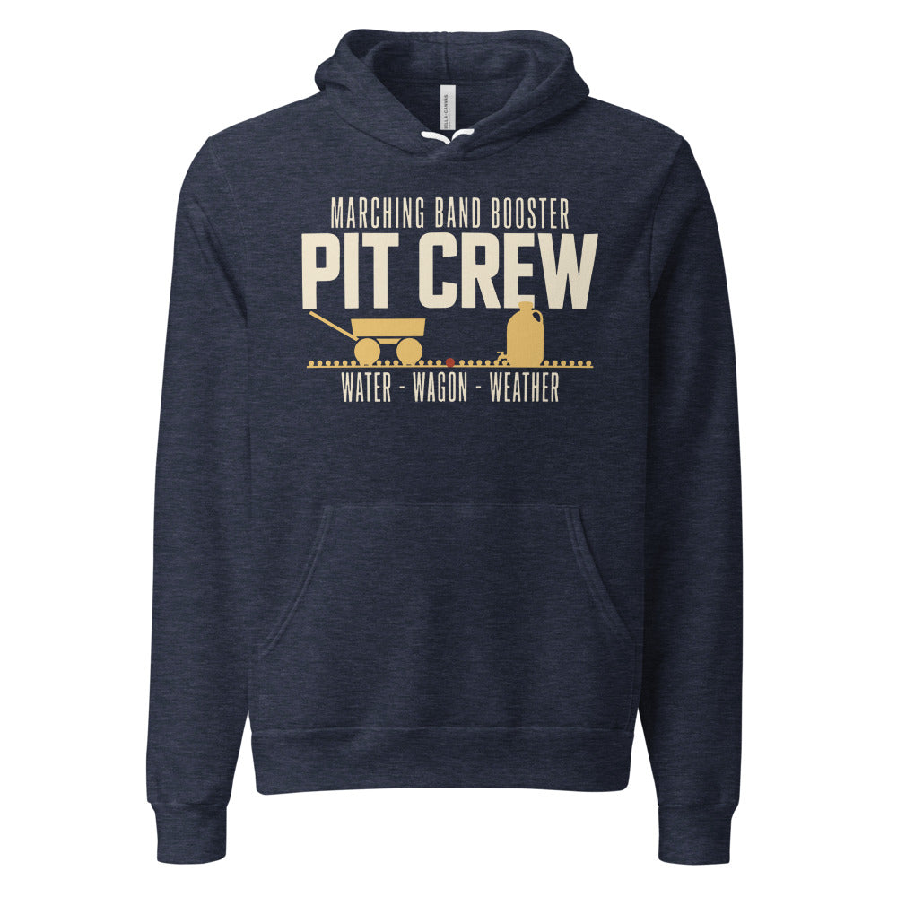 Pit Crew marching band booster hoodie — Heather Navy, front