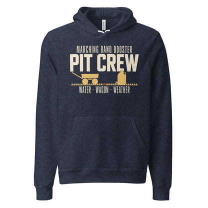 Pit Crew marching band booster hoodie — Heather Navy, front