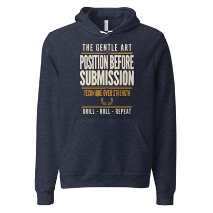 Position Before Submission Brazilian jiu jitsu hoodie — Heather Navy, front