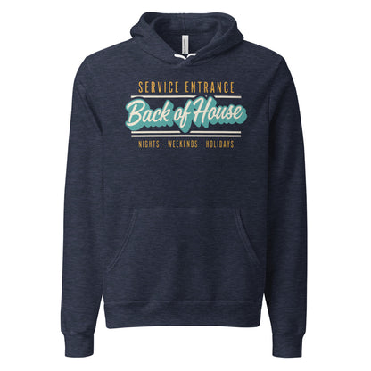 Line Cook Back of House retro diner service sign hoodie — Heather Navy, front