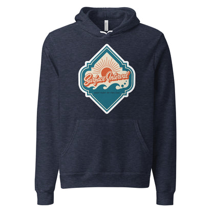 Surface Interval vintage scuba diving travel decal hoodie — Heather Navy, front