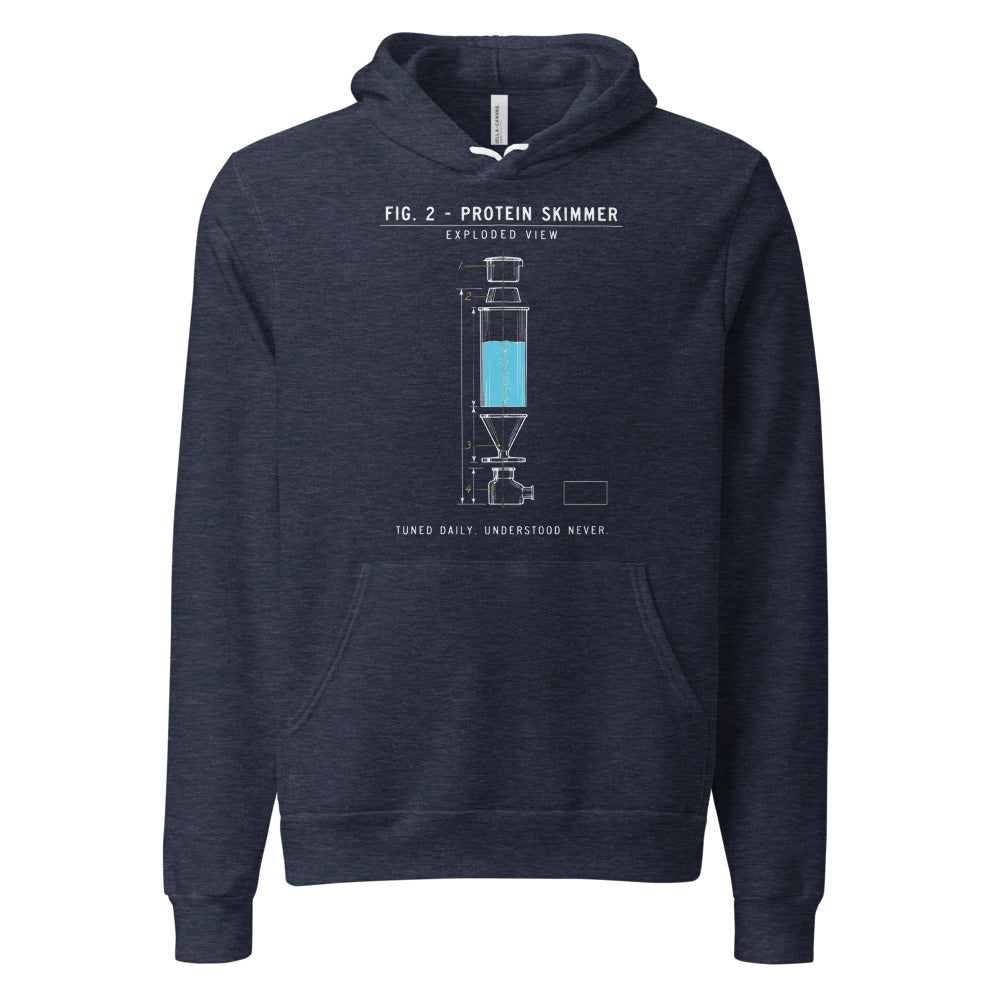 Protein Skimmer Exploded View reef tank saltwater aquarium hoodie — Heather Navy, front