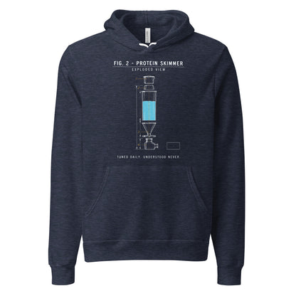 Protein Skimmer Exploded View reef tank saltwater aquarium hoodie — Heather Navy, front