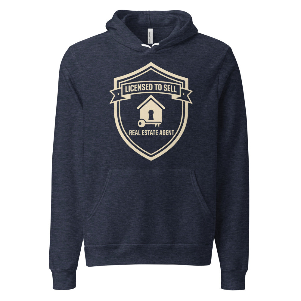 Licensed to Sell real estate agent hoodie — Heather Navy, front