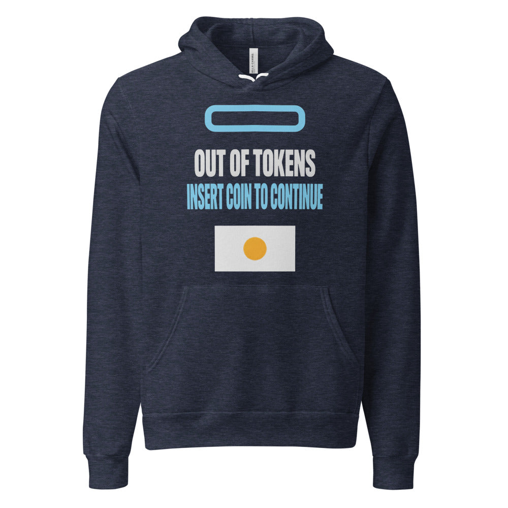 Insert Coin To Continue out of tokens hoodie — Heather Navy, front