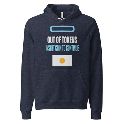 Insert Coin To Continue out of tokens hoodie — Heather Navy, front