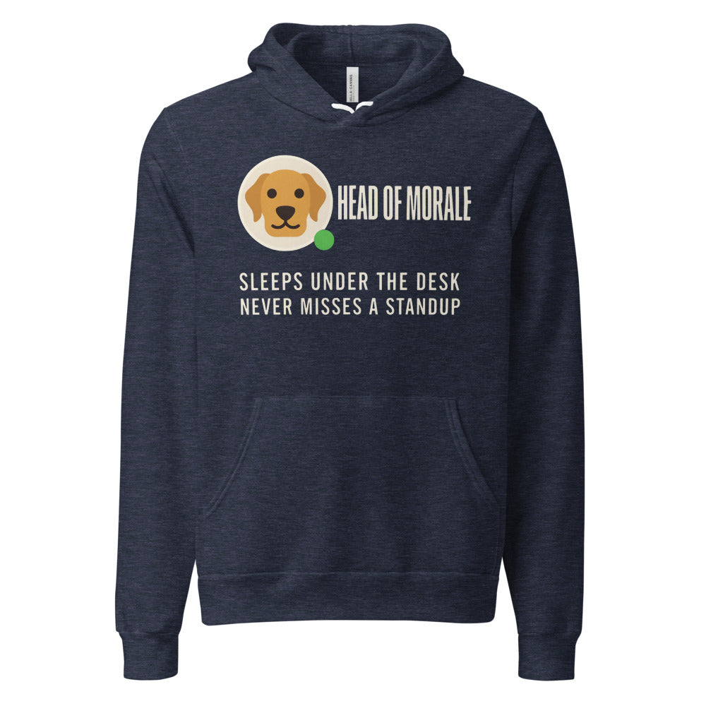Head of Morale dog profile card unisex hoodie — Heather Navy, front