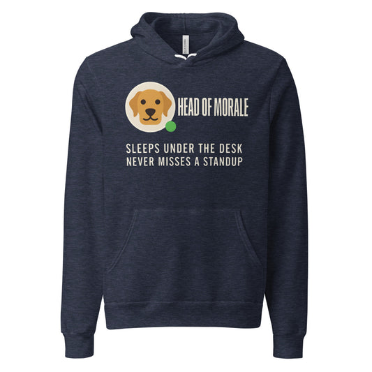 Head of Morale dog profile card unisex hoodie — Heather Navy, front