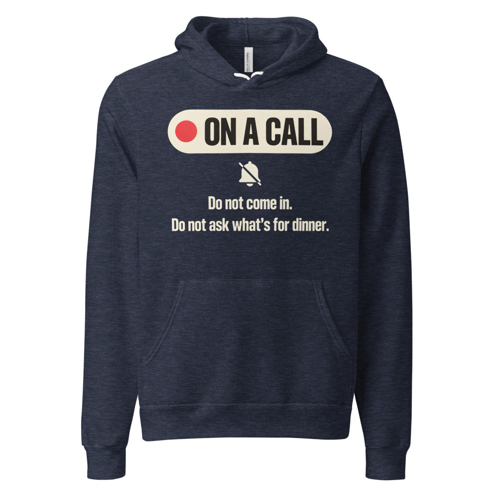 On A Call do not disturb status unisex hoodie — Heather Navy, front