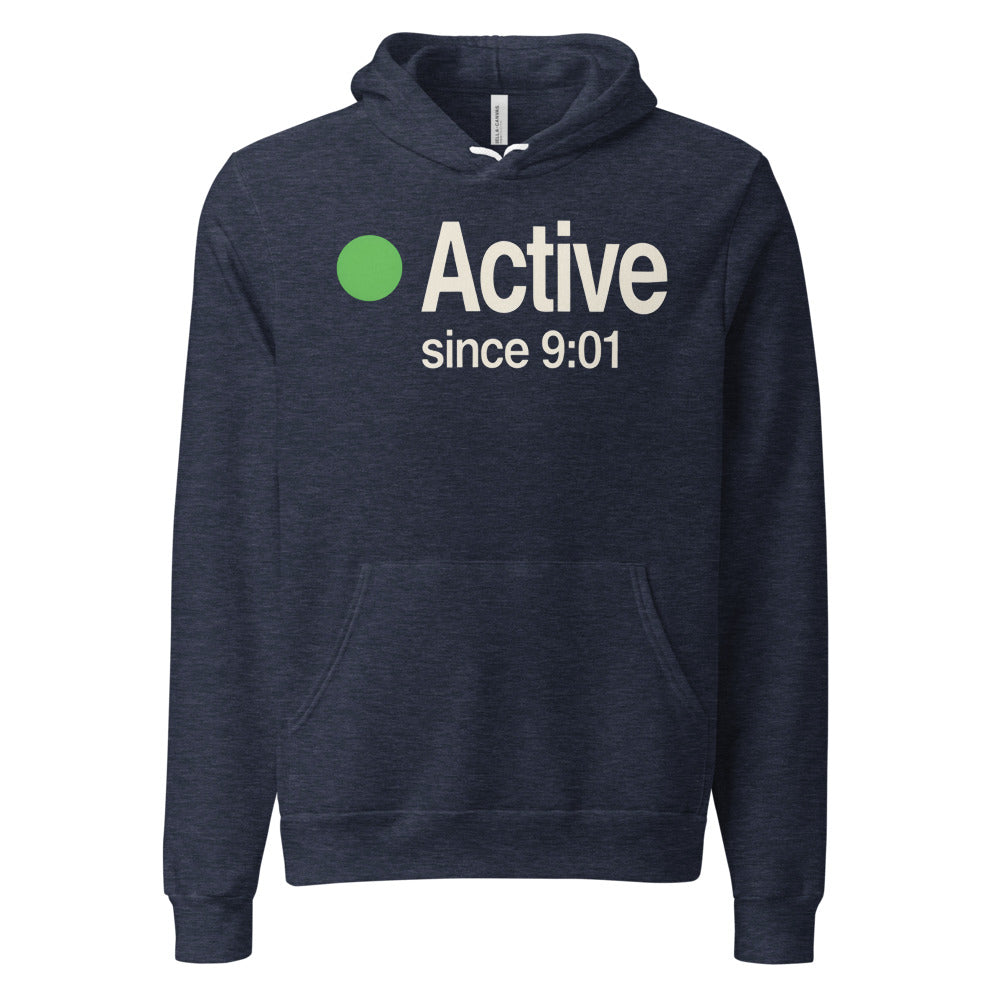 Active Since 9:01 presence status unisex hoodie — Heather Navy, front