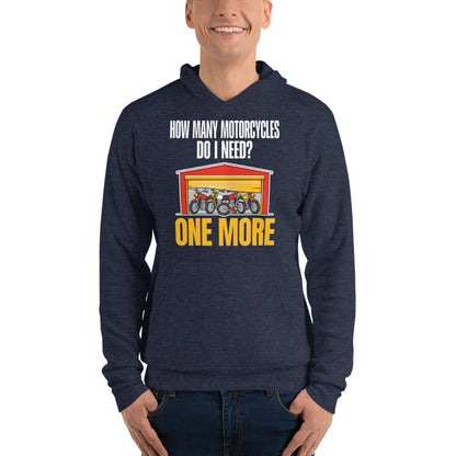 One More funny motorcycle hoodie — Heather Navy, on model