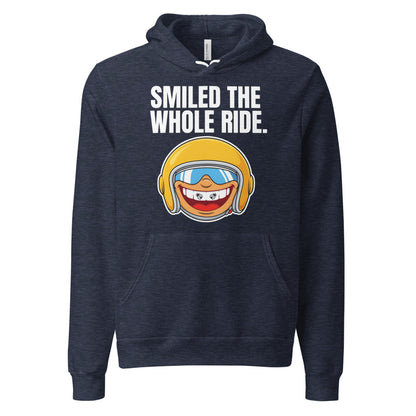 Smiled The Whole Ride funny motorcycle hoodie — Heather Navy, front
