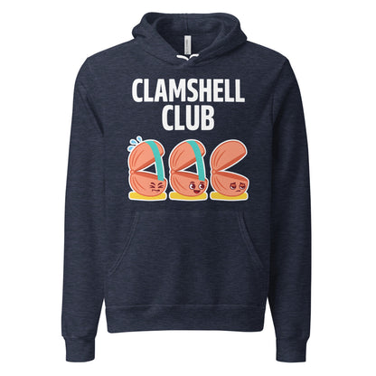 Clamshell Club funny physical therapy hoodie — Heather Navy, front